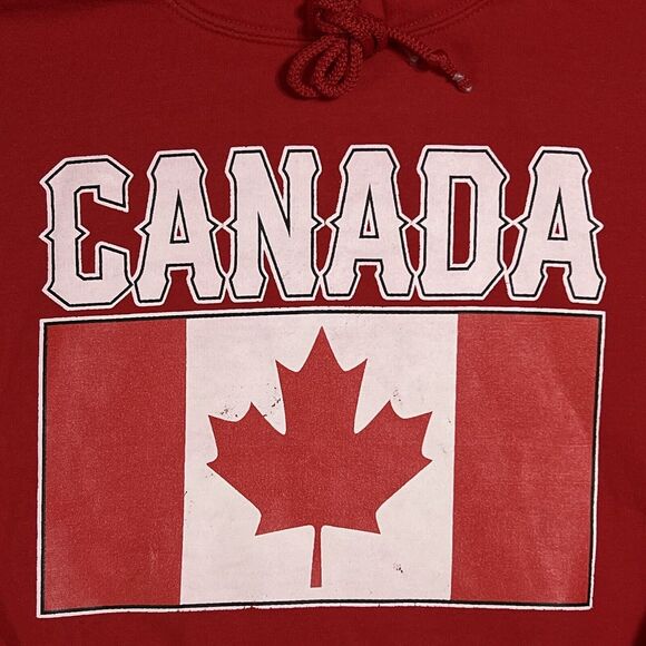 CANADA Flag Hoodie Sweater Men’s Medium Red Maple Leaf Hooded Sweatshirt Gildan - Picture 4 of 12
